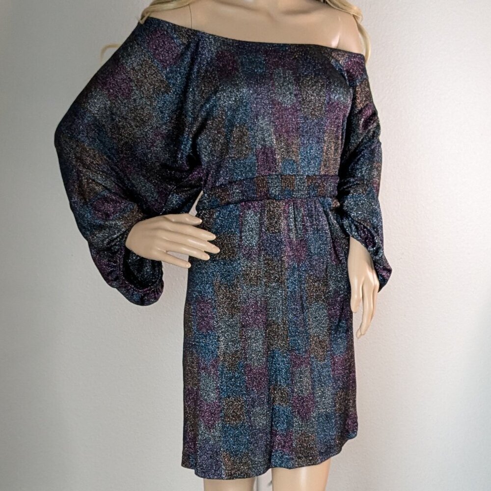 Mark. by Avon Metallic Dress Womens XXL Multicolor Elastic Waist Quarter Sleeve